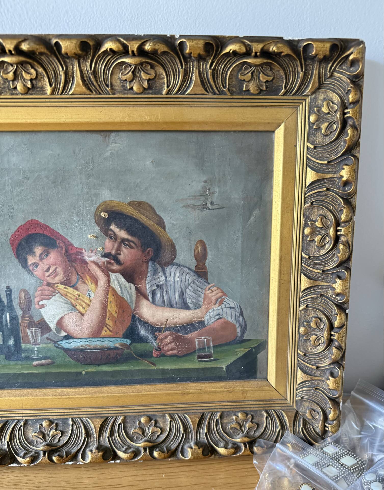 Old Italian painting oil on canvas couples unsigned
