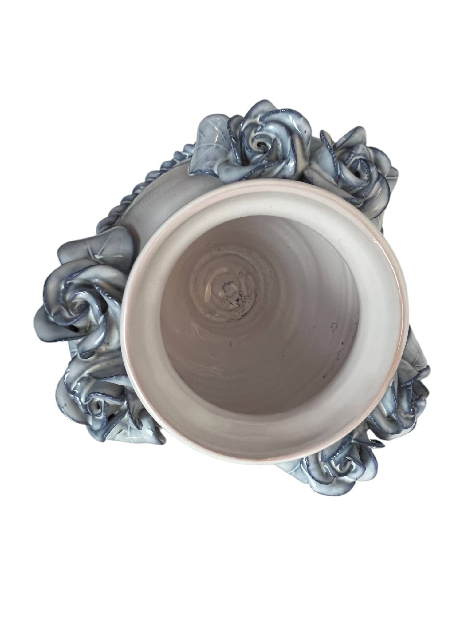 Ceramic vase from Varages in pink and blue.