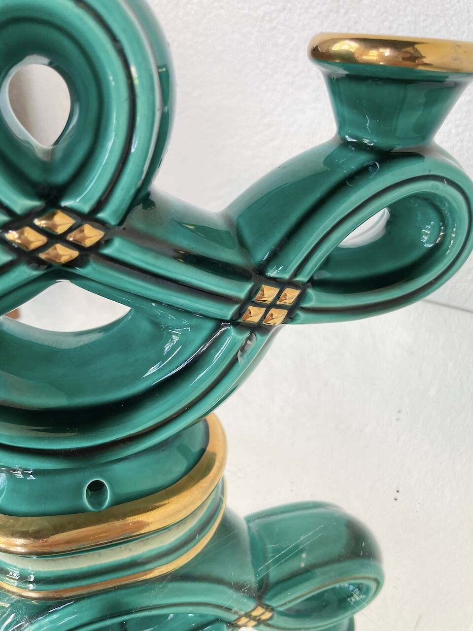 Vallauris green ceramic candle holder