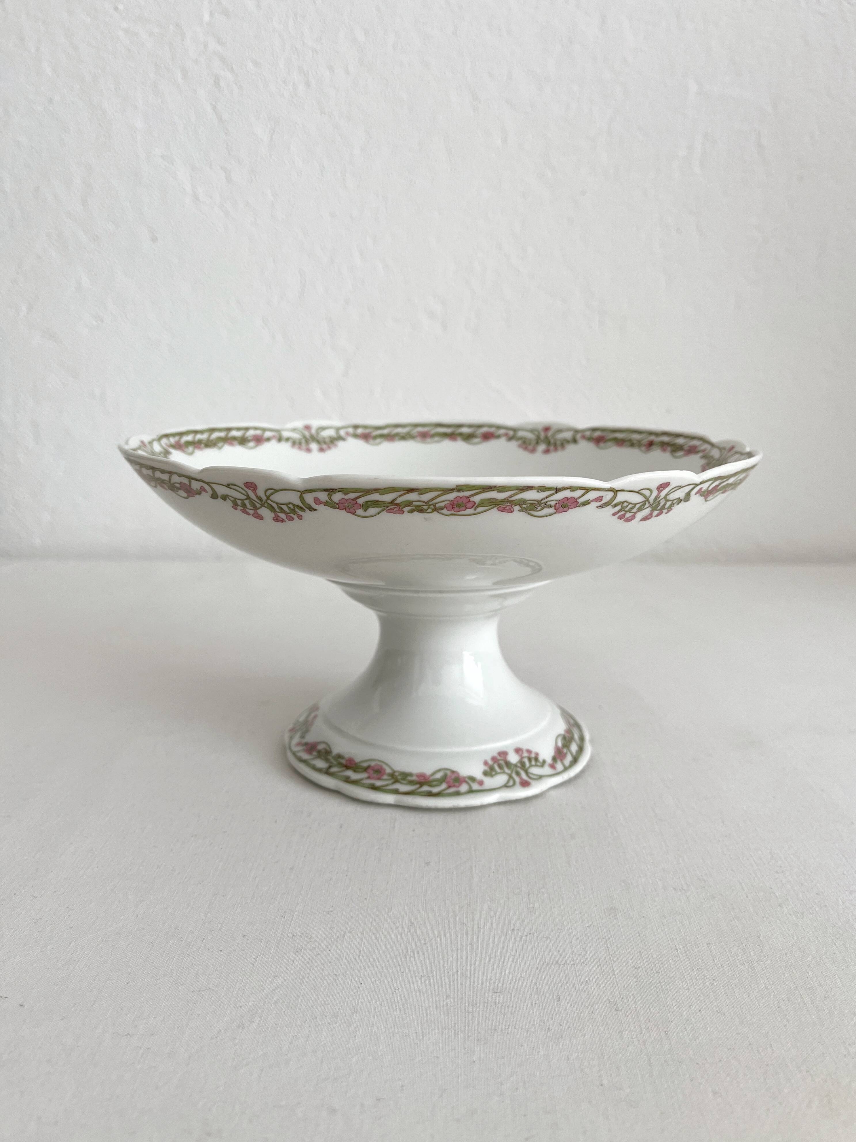 Antique Vierzon porcelain compote dish, A. Hache & cie, Art Nouveau