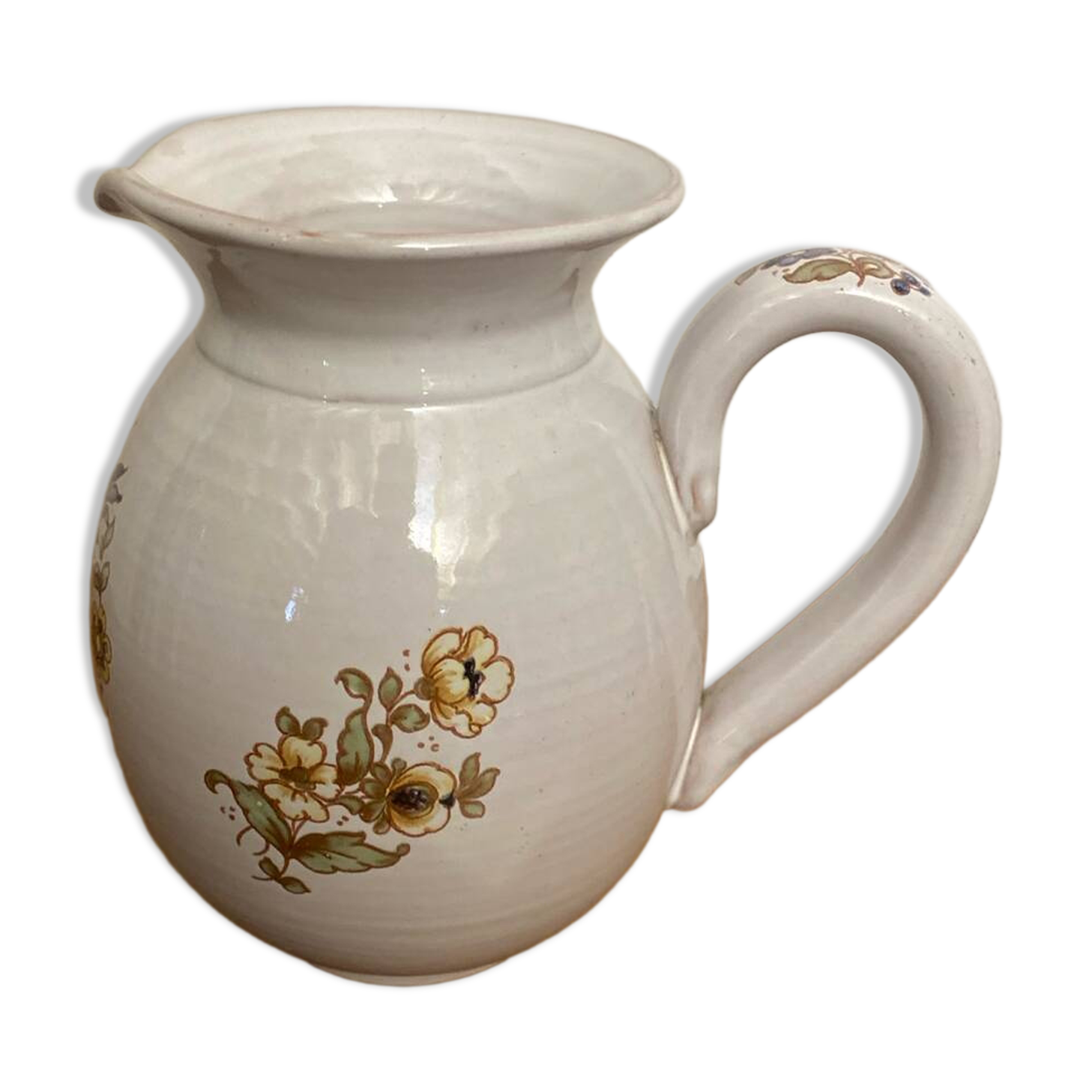 Pichet ancien en céramique de Moustiers blanche décor peint, France