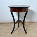 Round Biedermeier Sewing Table in Walnut with Ebonized Legs, South Germany, 1825