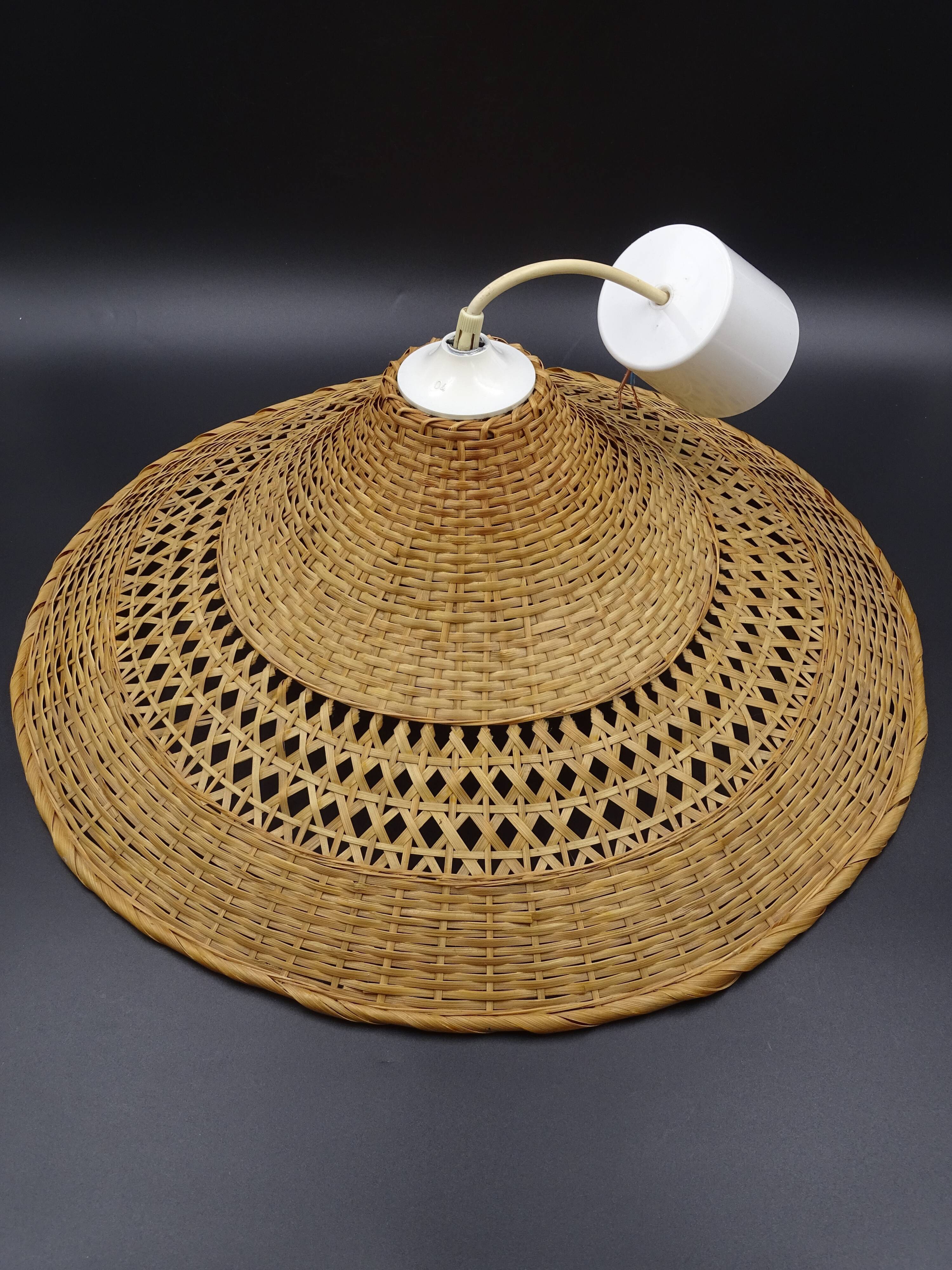 Rattan chandelier and lampshade - circa 1970