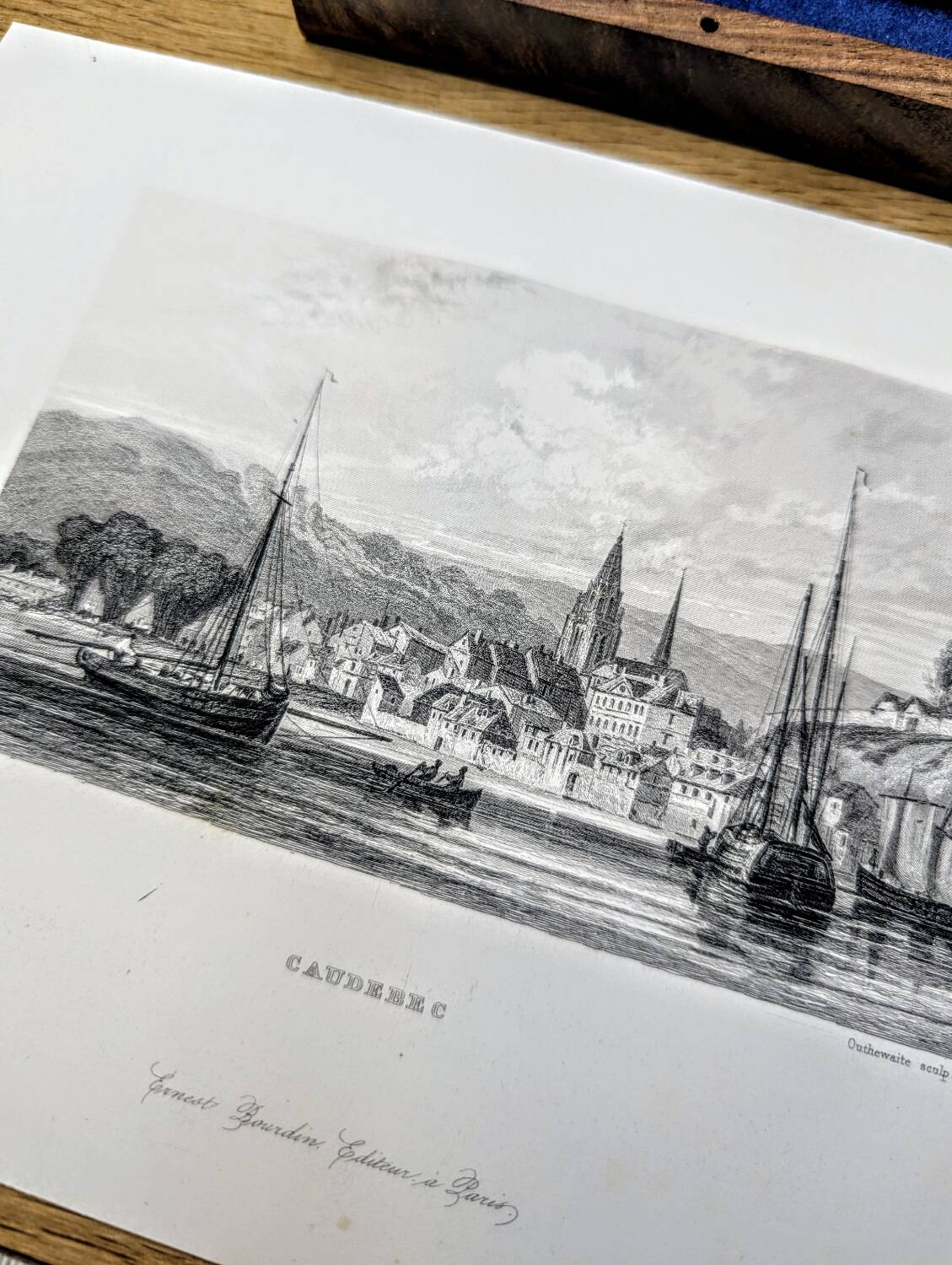 Vintage engraving of Caudebec, Normandy. Printed in 1844.