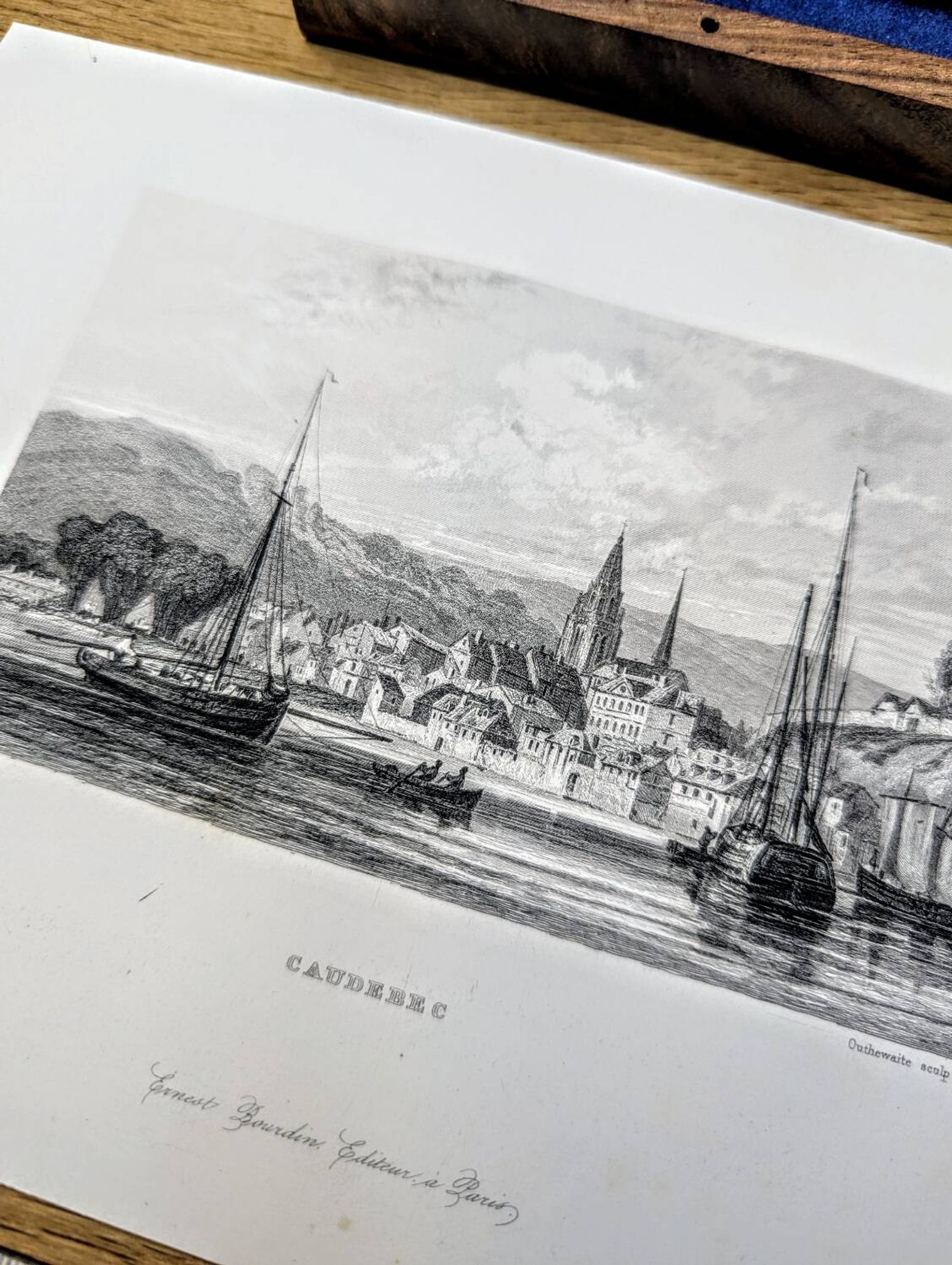 Vintage engraving of Caudebec, Normandy. Printed in 1844.