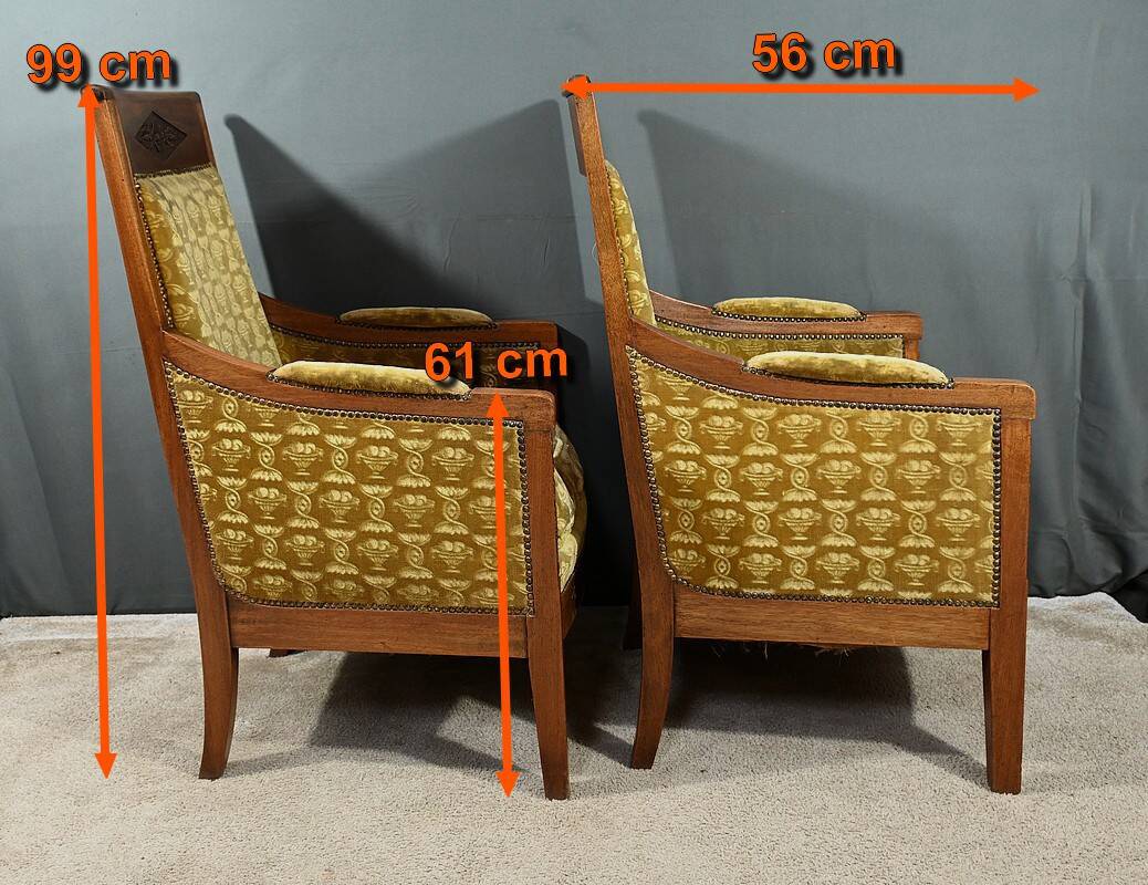 Pair of "Bergère" Armchairs in Mahogany, Empire Period – Early 19th Century