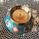 Small empty cup-pocket golden brass chiseled and painted oriental style