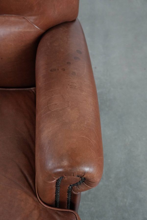 Comfortable Armchair Made of Cognac-Coloured Cow Leather in English Style