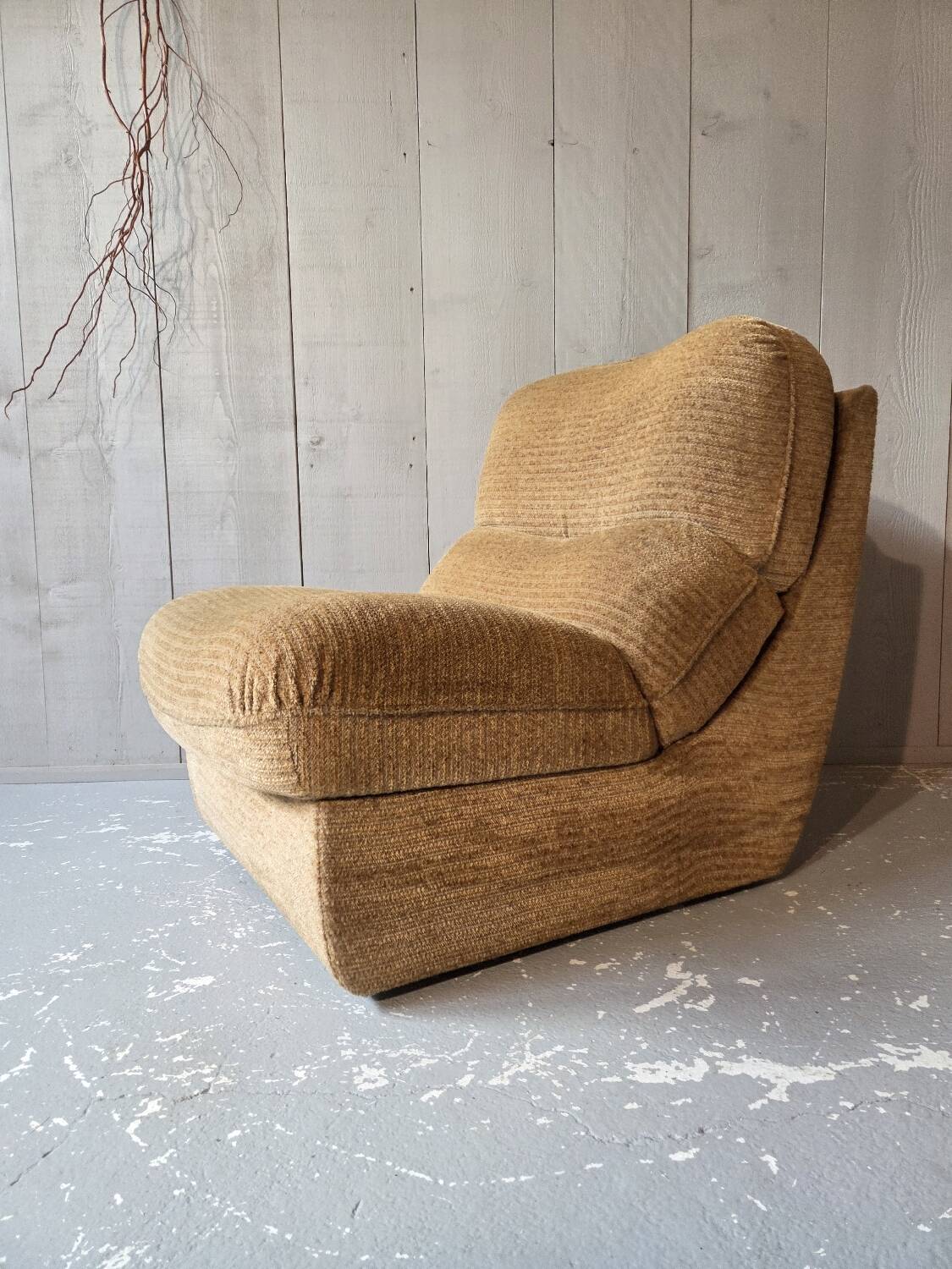 Beige velvet armchair