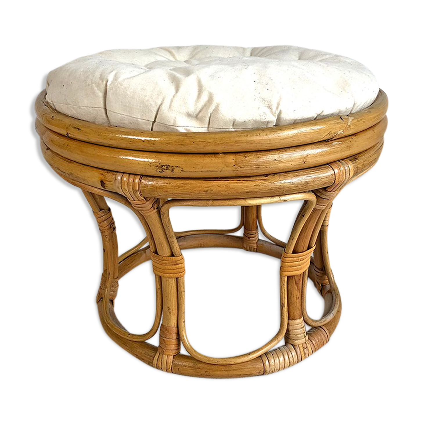 60's vintage rattan pouf