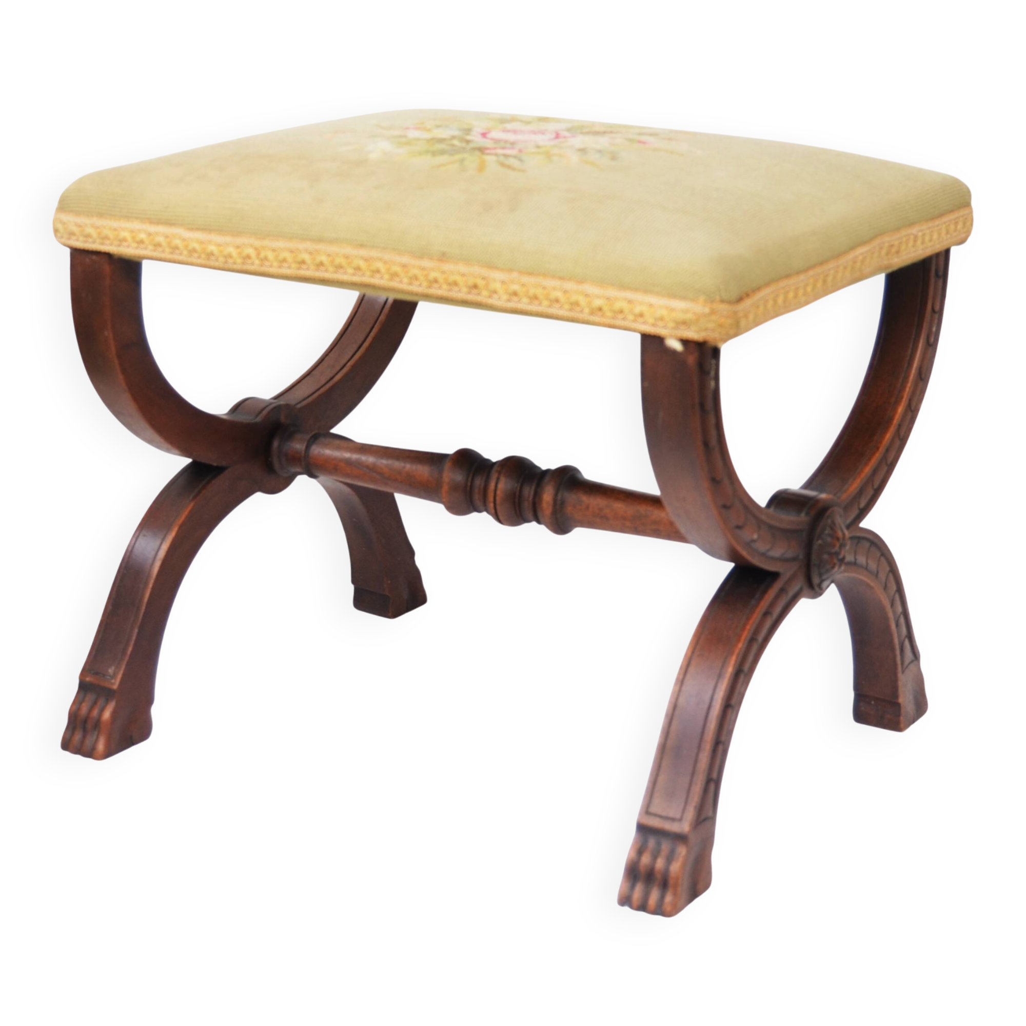 Curule Stool Empire  with Needlepoint