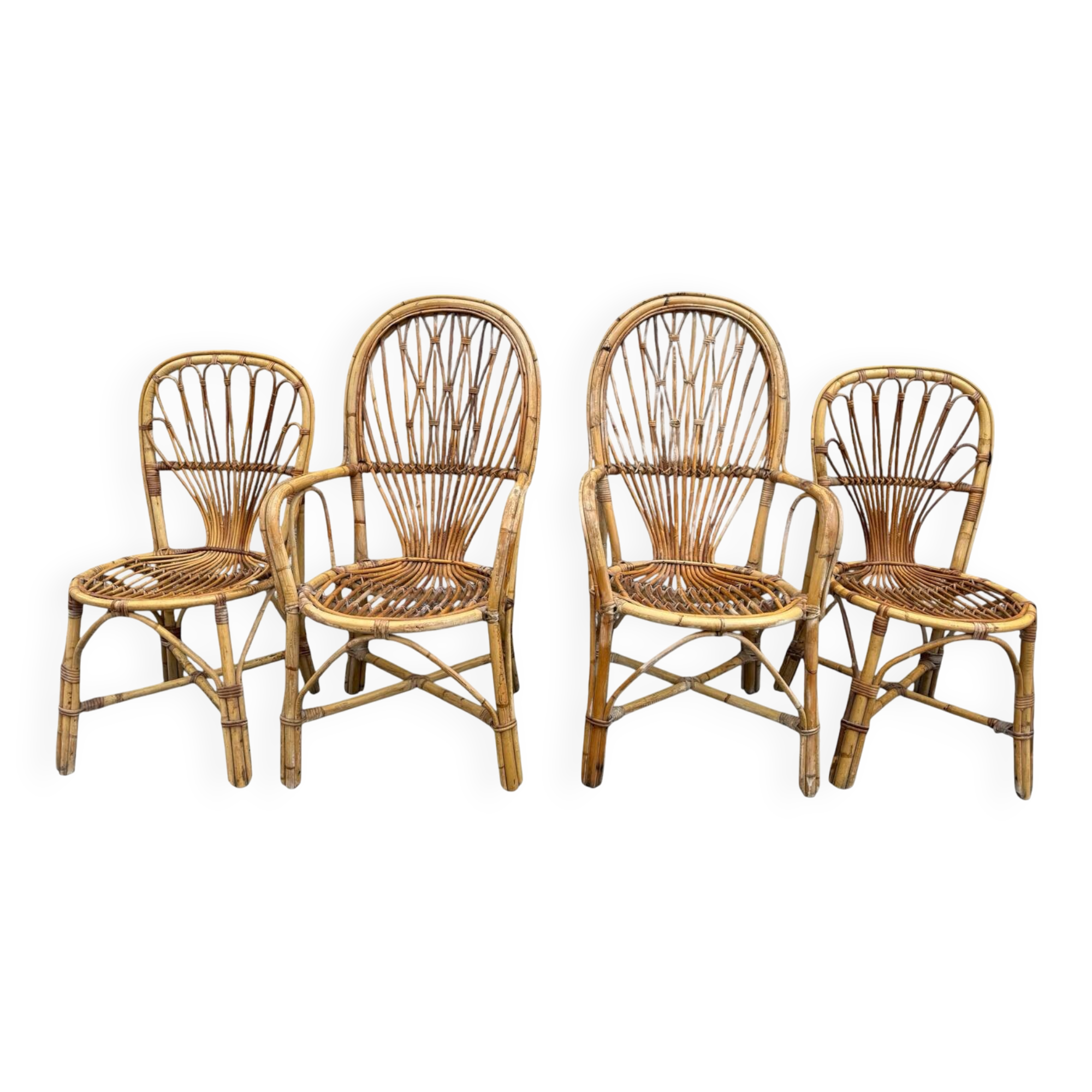 Rattan set of Provençal armchair and chair from the 60s