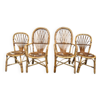 Set en rotin fauteuil et chaise Provençale des années 60