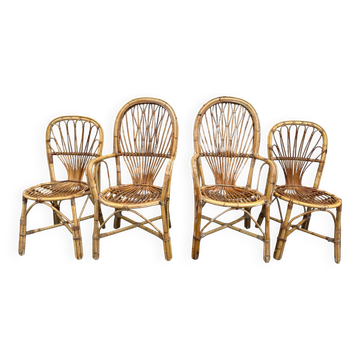 Set en rotin fauteuil et chaise Provençale des années 60