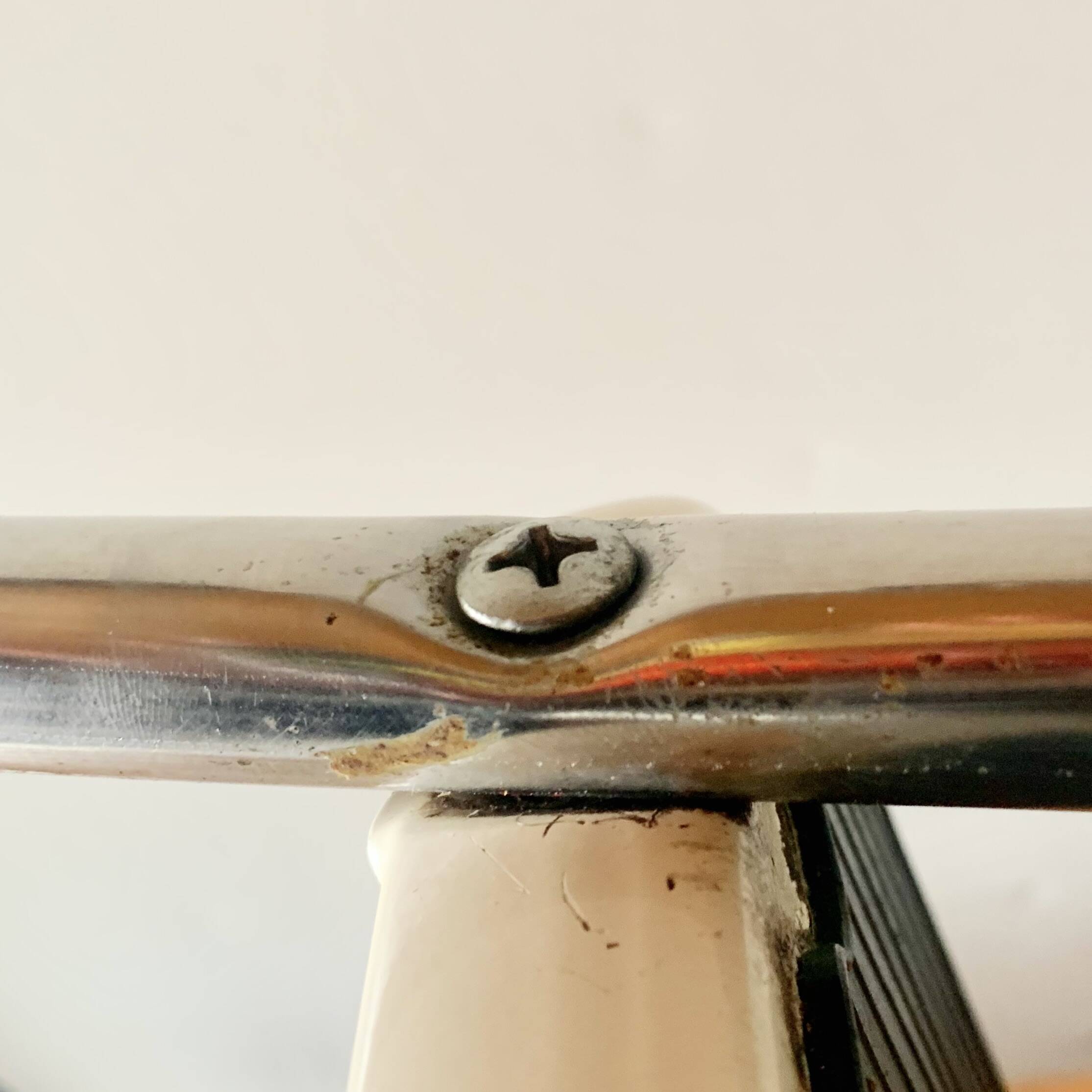 Vintage cosco step stool chair in chrome steel and white skai