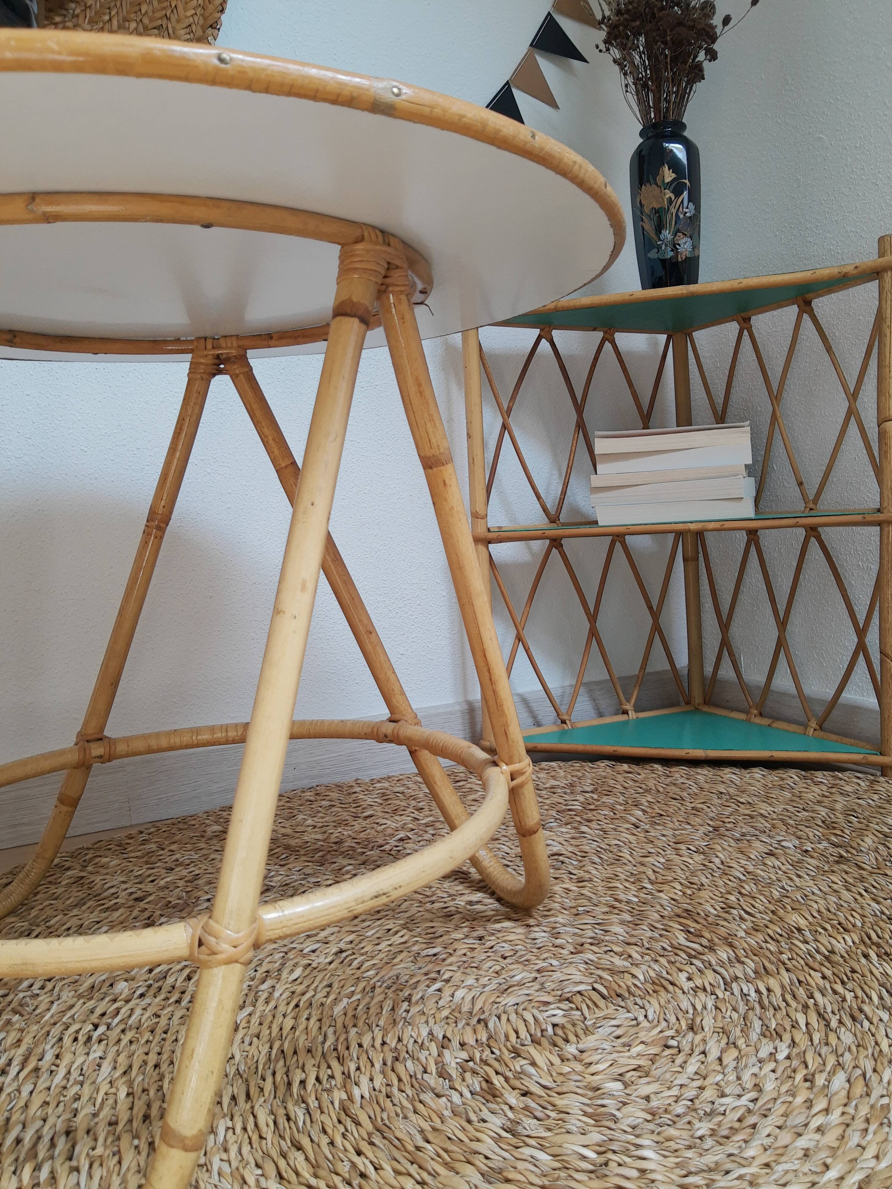 Vintage restyled rattan tripod table
