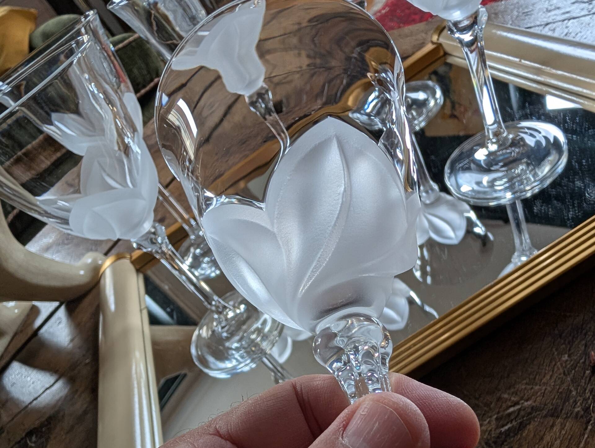 6 crystal stem glasses from Cristal d’Arques Folia – 1970s-1980s