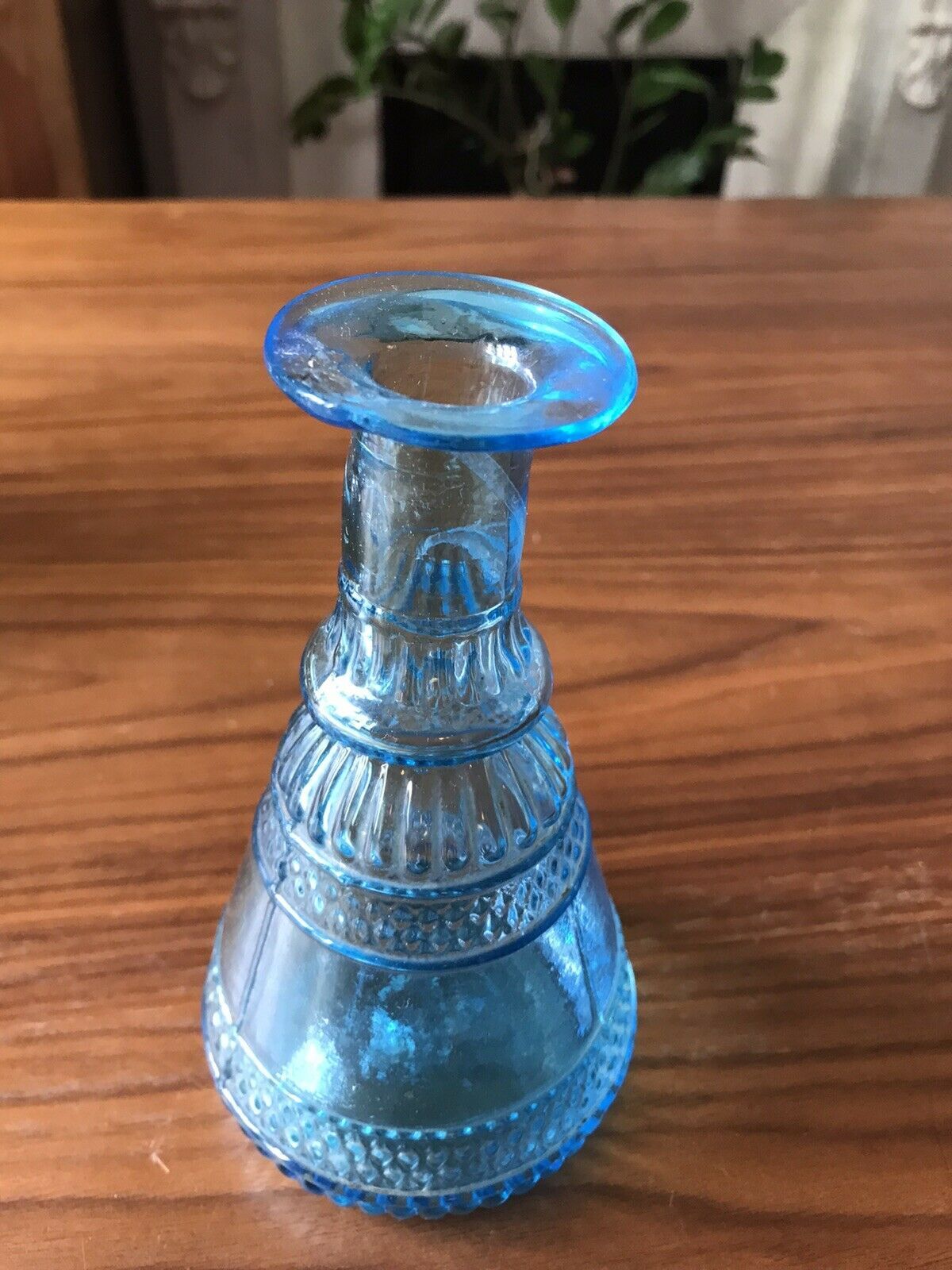 Carafe in blue chissed glass  and its pine cone-shaped cap