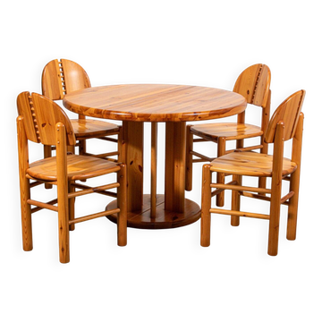 Ensemble de salle à manger Ranier Daumiller avec 4 chaises et table à manger ronde.