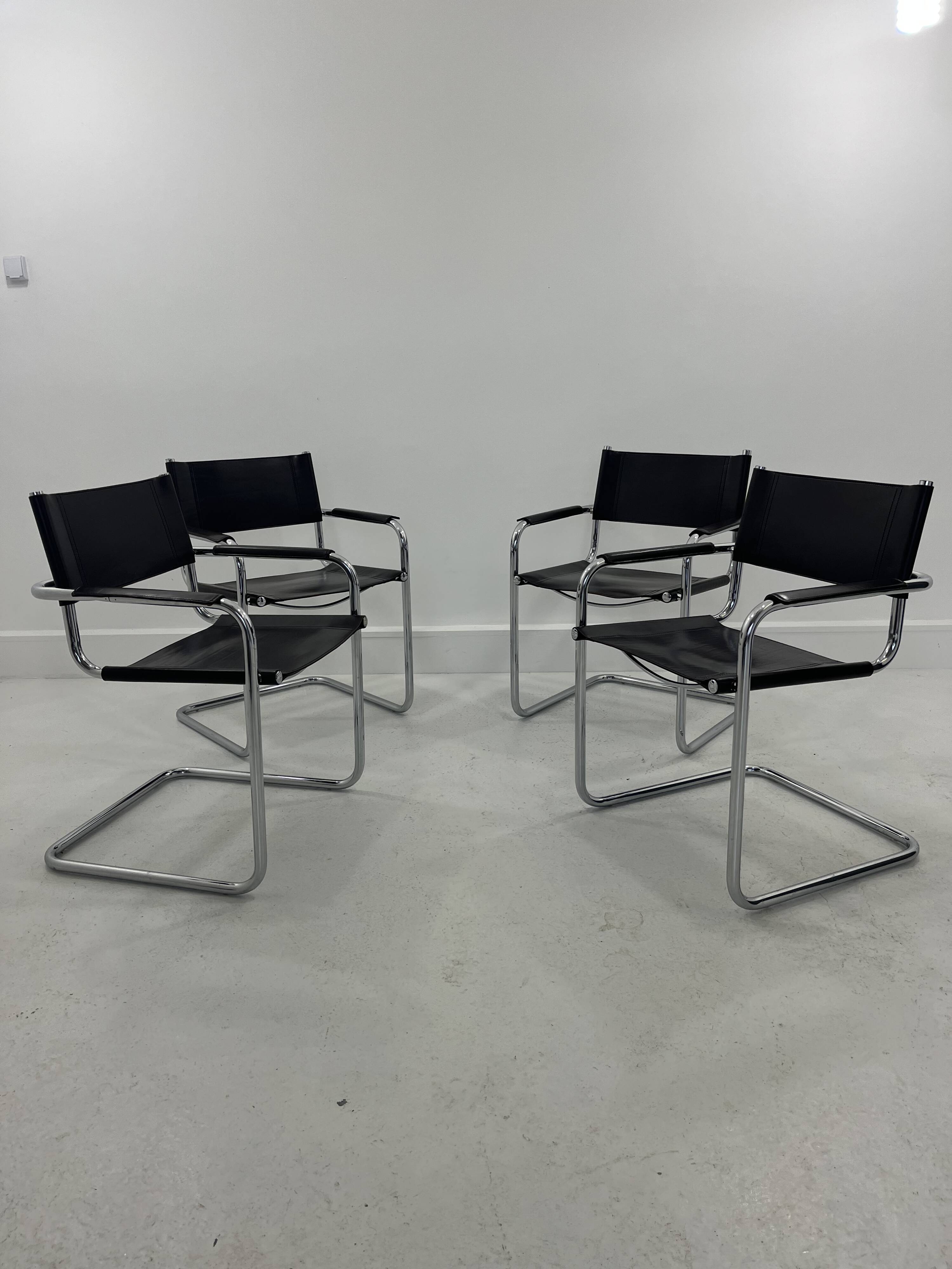 Leather Chairs, Italy, 1970s, Set of 4 ,dark brown