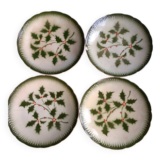 4 assiettes 1910 décor houx Badonviller