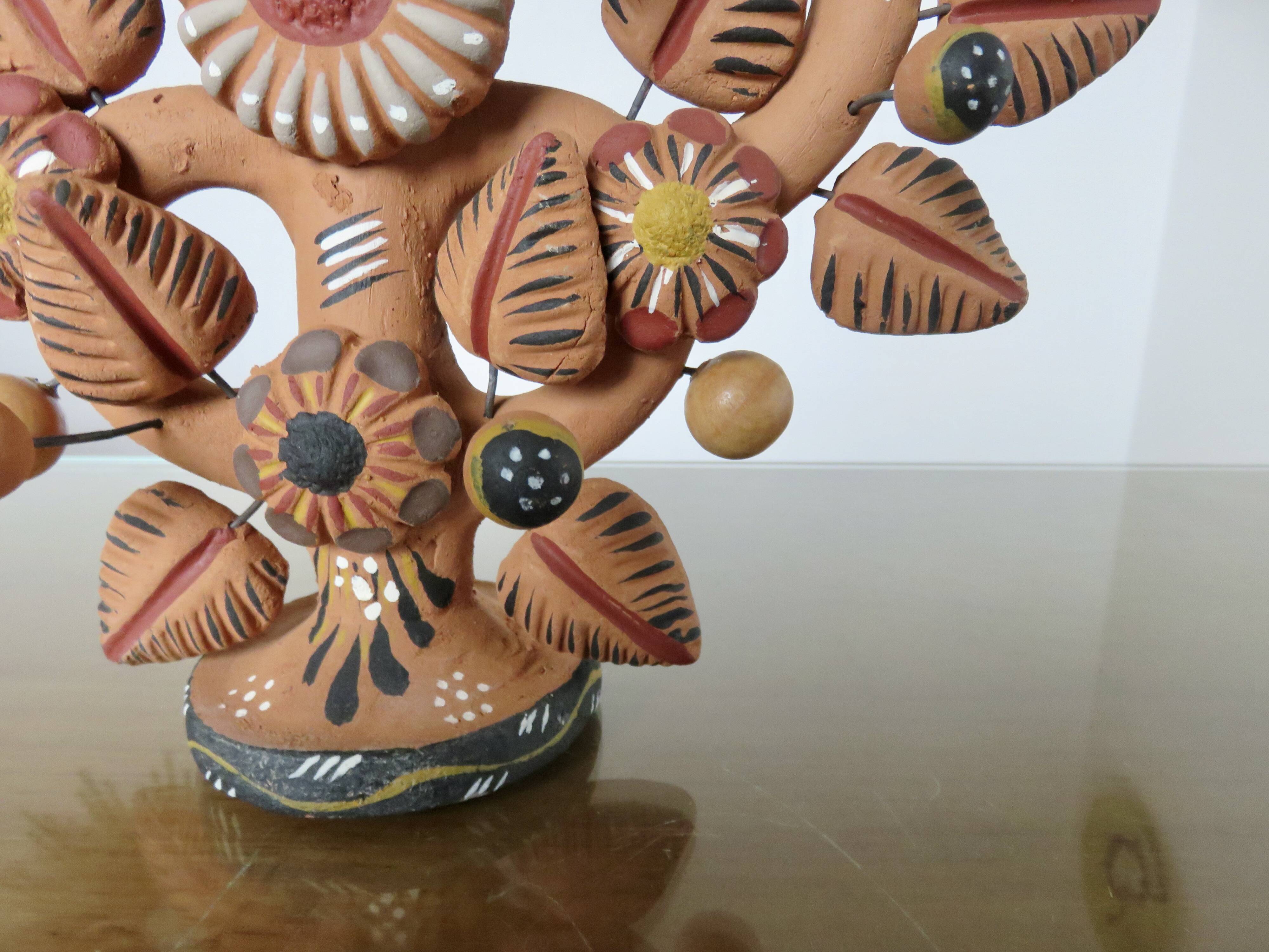 Chandelier, Mexican candlestick "tree of life" terracotta, 1970