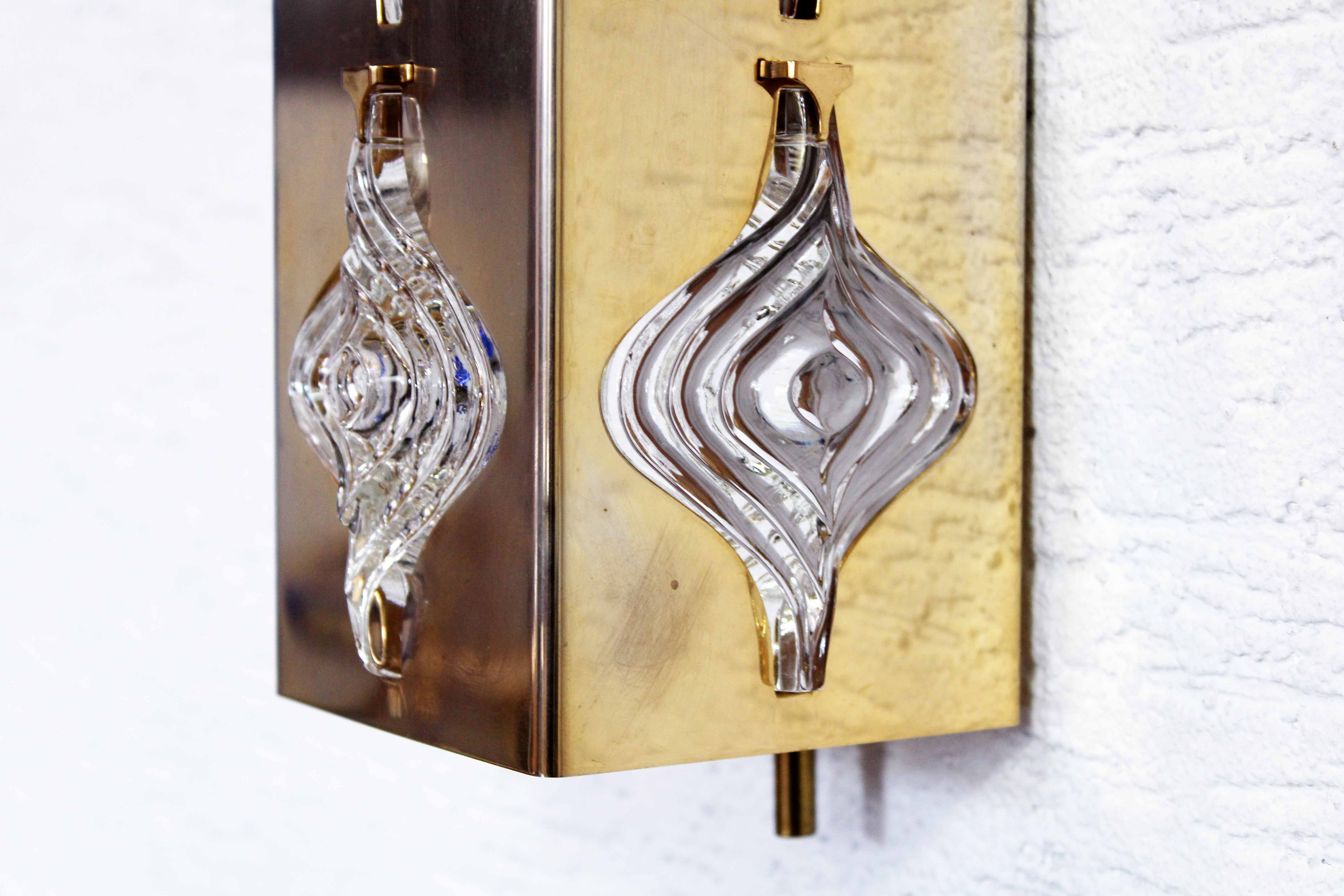 Pair of Palwa sconces in brass and crystal
