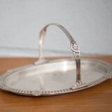 Silver metal dish with handle Hallmark Gallia Christofle shell pattern, centerpiece, tray