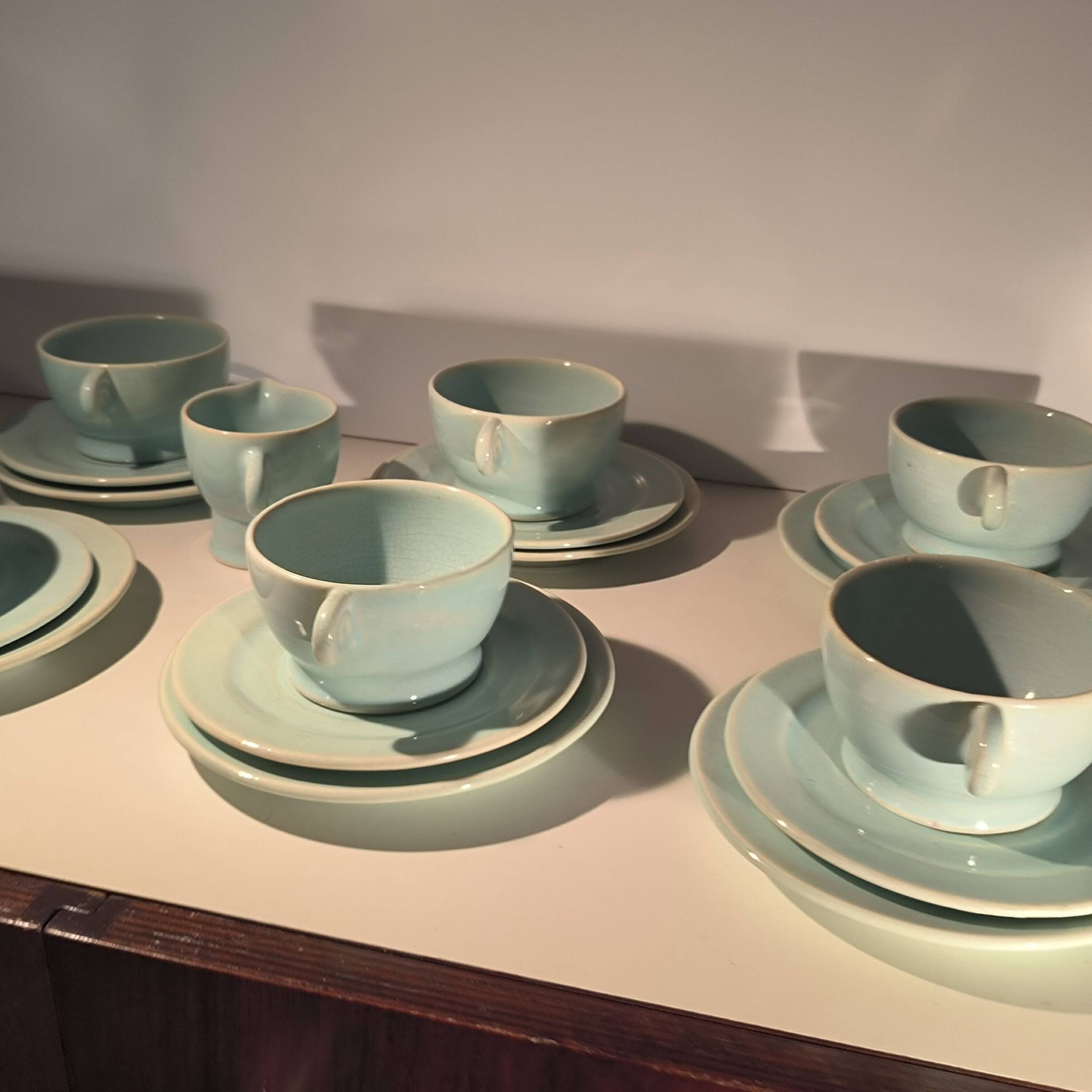 Jean luce for villeroy & boch mettlach, rare art deco blue tea service c