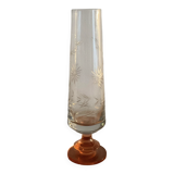 Crystal vase with acid-etched patterns.