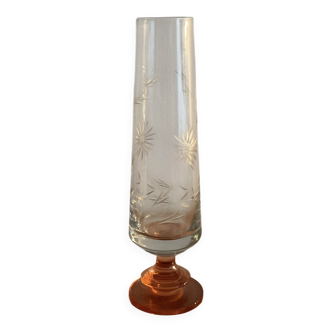 Crystal vase with acid-etched patterns.