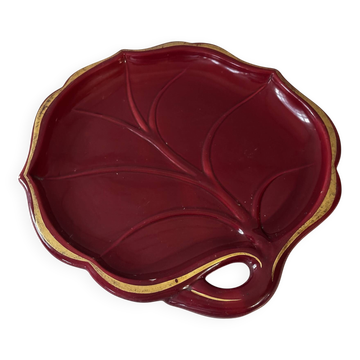Vide poche Mid-Century en céramique rouge rubis et filet doré – forme