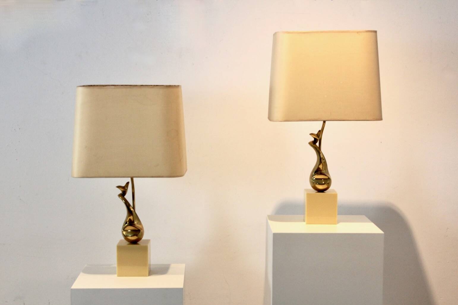 Pair of Exclusive Philippe-Jean Brass Art Sculpture Table Lamps, signed