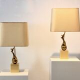 Pair of Exclusive Philippe-Jean Brass Art Sculpture Table Lamps, signed