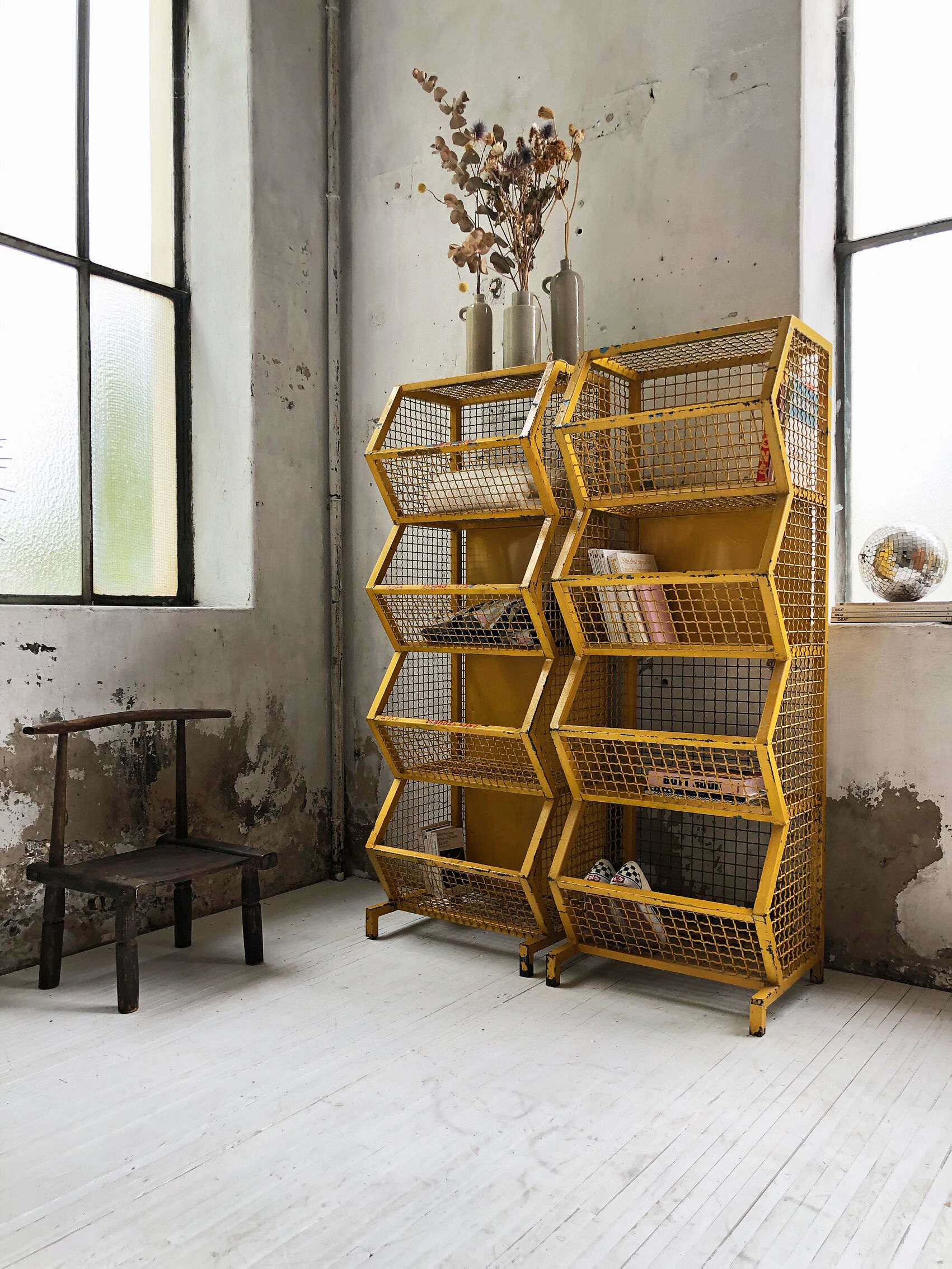 Industrial storage shelves yellow