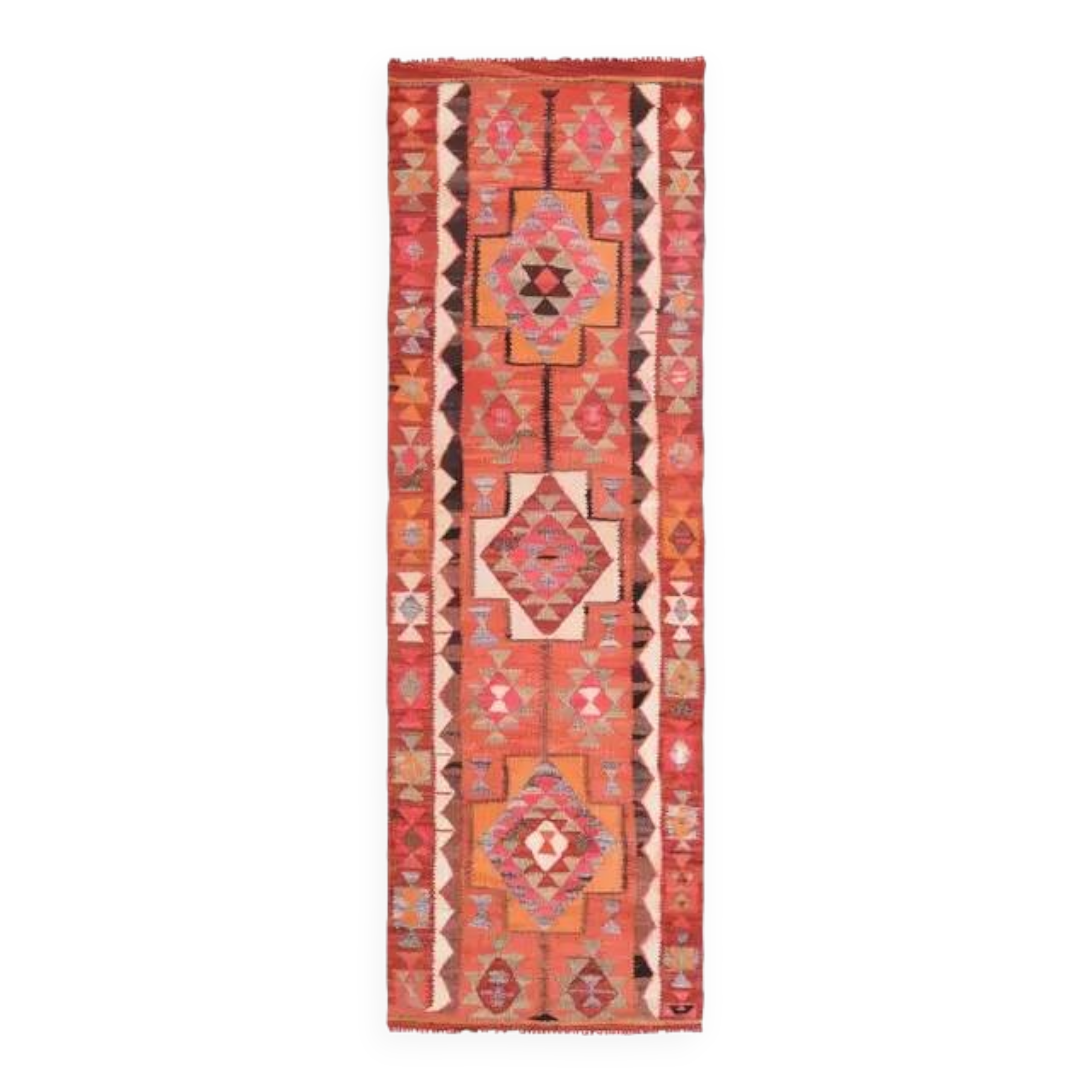 1970s Turkish Oushak Handmade Wool Cotton Orange Runner Rug 79x254