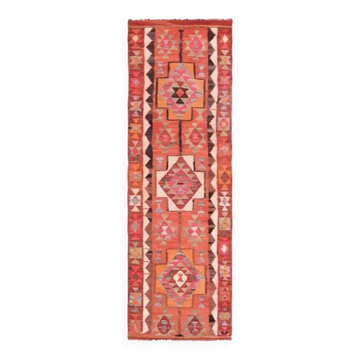 1970s Turkish Oushak Handmade Wool Cotton Orange Runner Rug 79x254