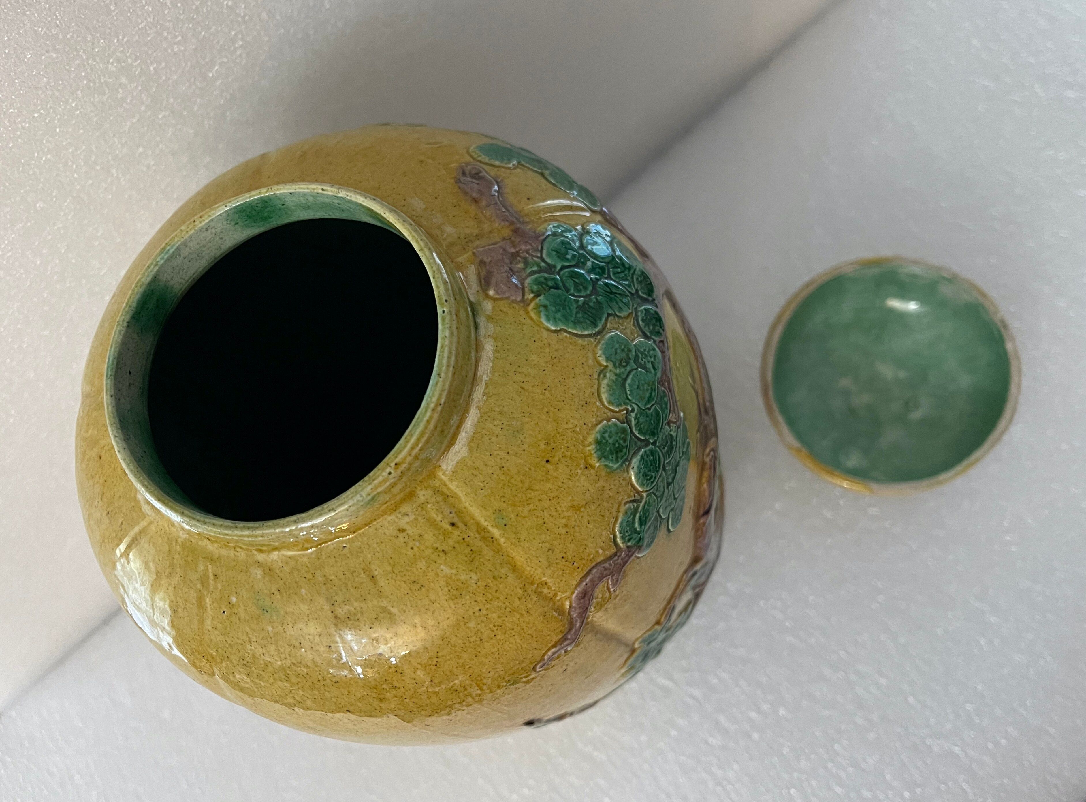 China ginger pot in glazed earth decorated with prunus decoration China XXth
