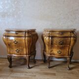 Chest of drawers and 2 20th century Italian rococo style bedside tables in rosewood