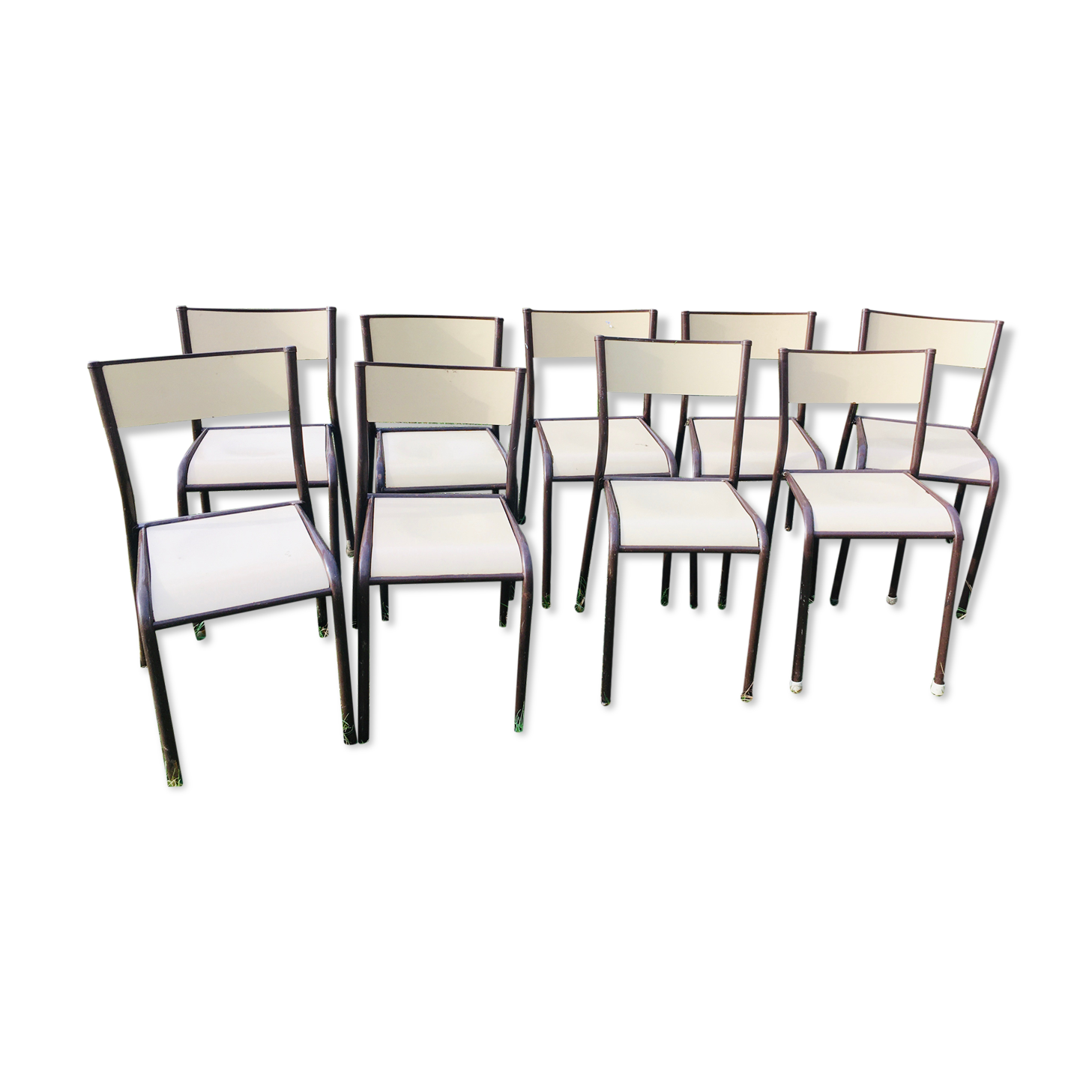 Lot de 10 chaises d'école années 70 blanc
