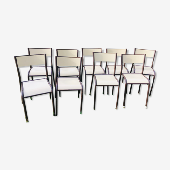 Lot de 10 chaises d'école années 70 blanc