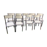 Lot de 10 chaises d'école années 70 blanc