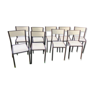 Lot de 10 chaises d'école années 70 blanc
