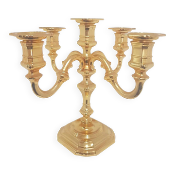 Five-branch chandelier, Hollywood Regency, gilded brass, BMF, Germany, 1960s.