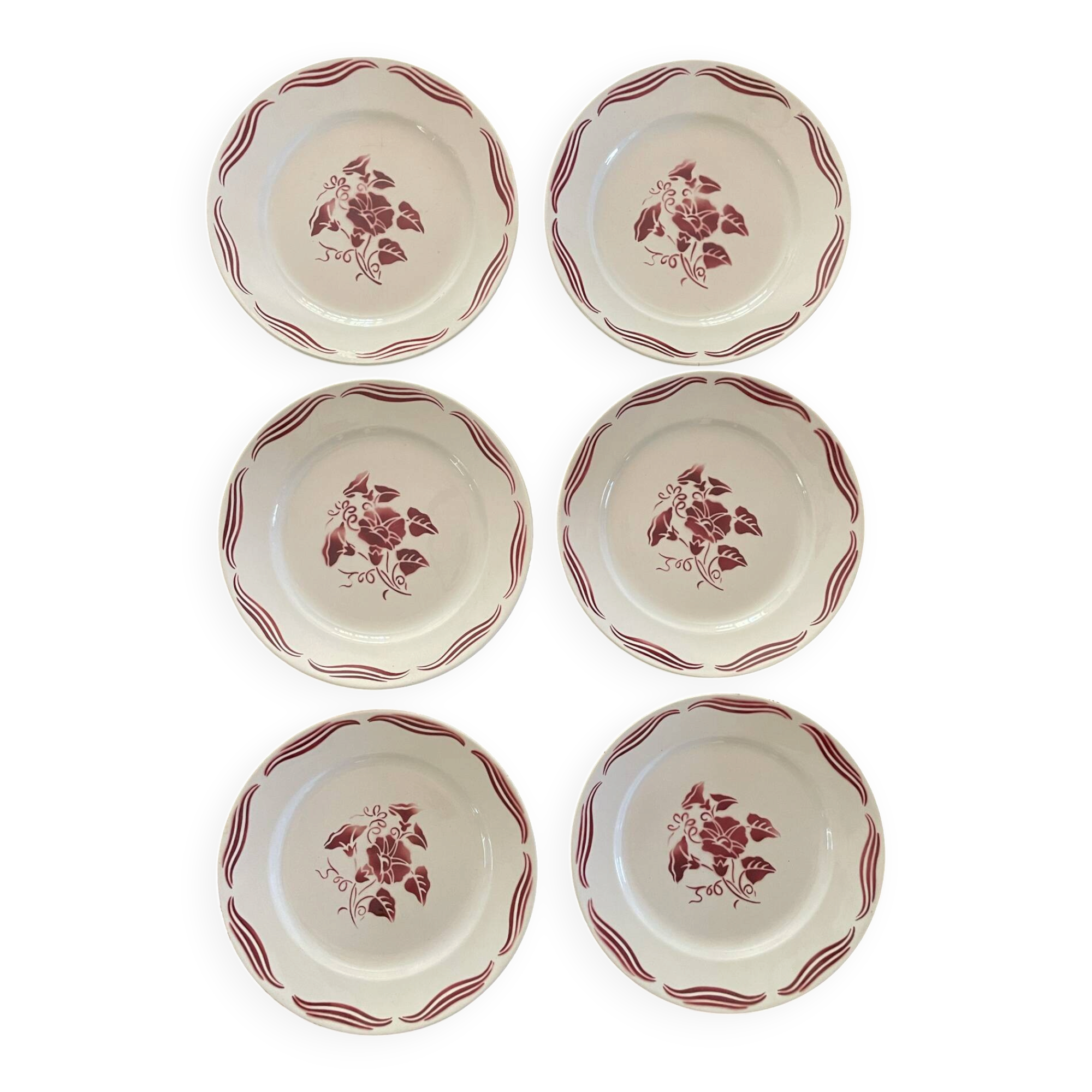6 Flat plates Fenal Badonviller Liserons pattern