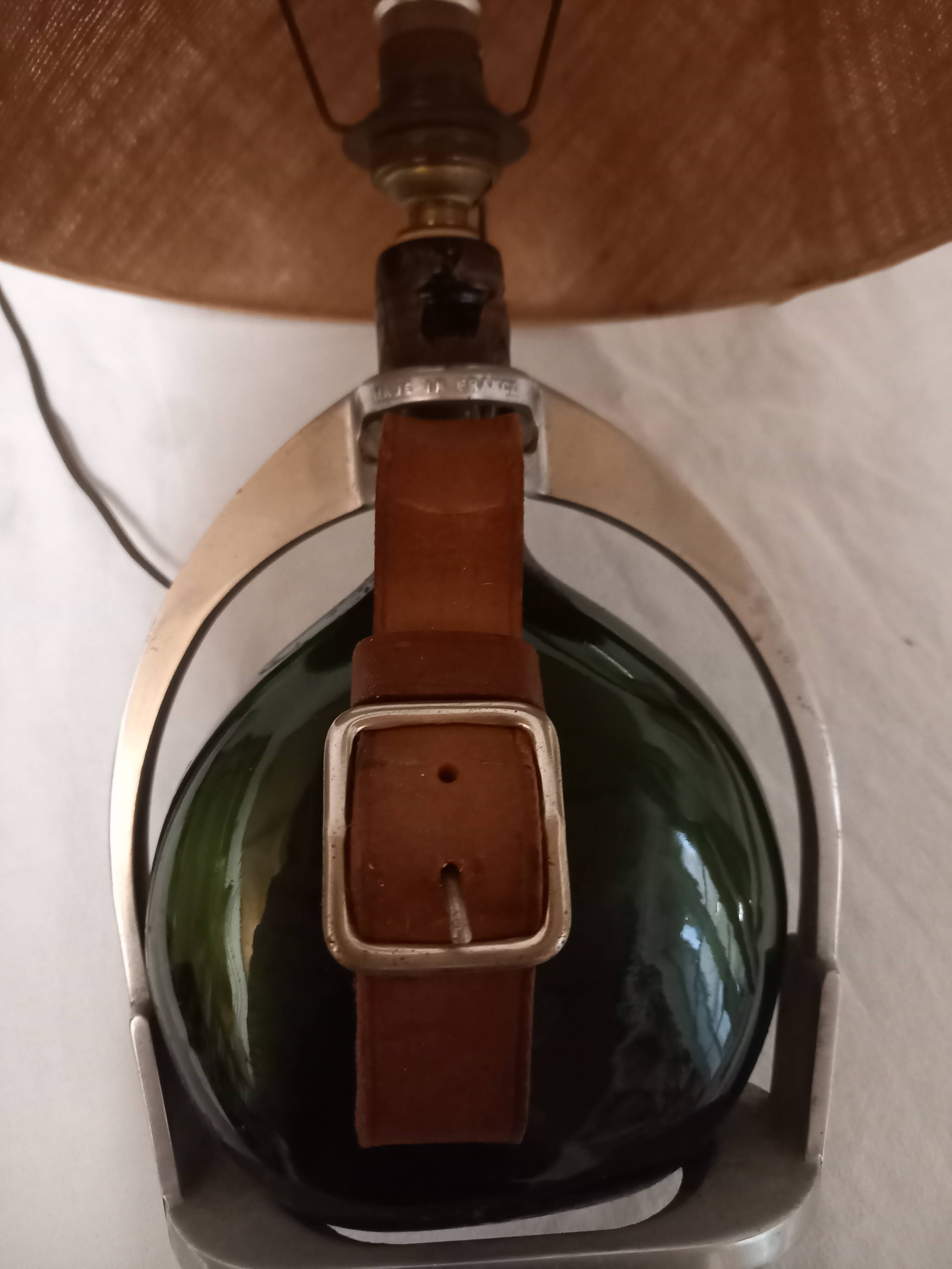 Ducastaing Armagnac bottle lamp with stirrup, 1960s