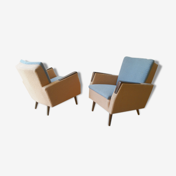 Paire de fauteuils club cubique bi color années 50 60 vintage Originaux