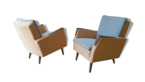 Paire de fauteuils club cubique bi color années 50 60 vintage Originaux — Beyit