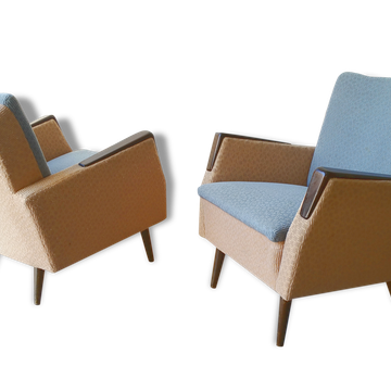 Paire de fauteuils club cubique bi color années 50 60 vintage Originaux