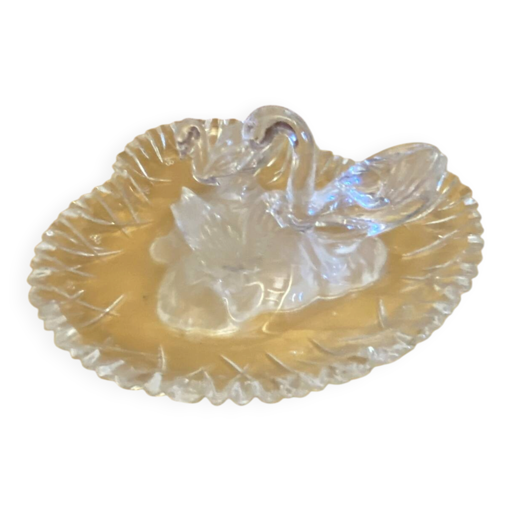 Vintage Heart-Shaped Crystal Dish by D'ARQUES with Swan Decoration #E0
